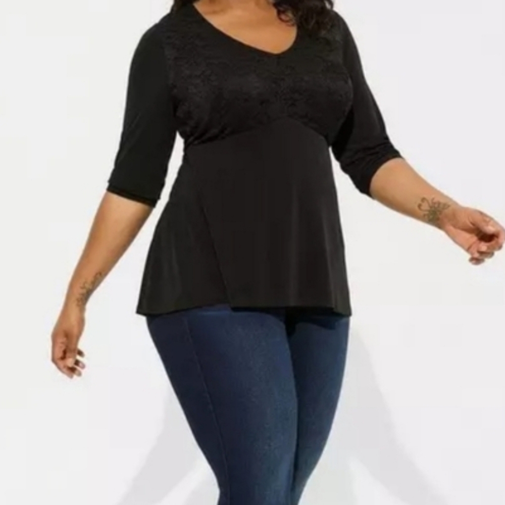 NWT TORRID 2X Studio Knit Lace V-Neck Babydoll Top